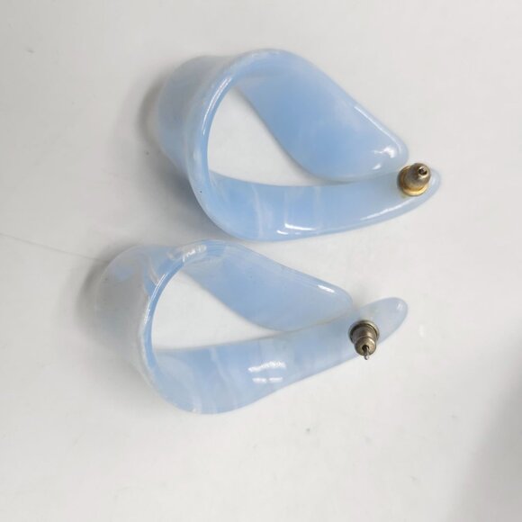 Vintage Blue Swirl Acrylic Hoop 1980s Post Earrings - Picture 4 of 5